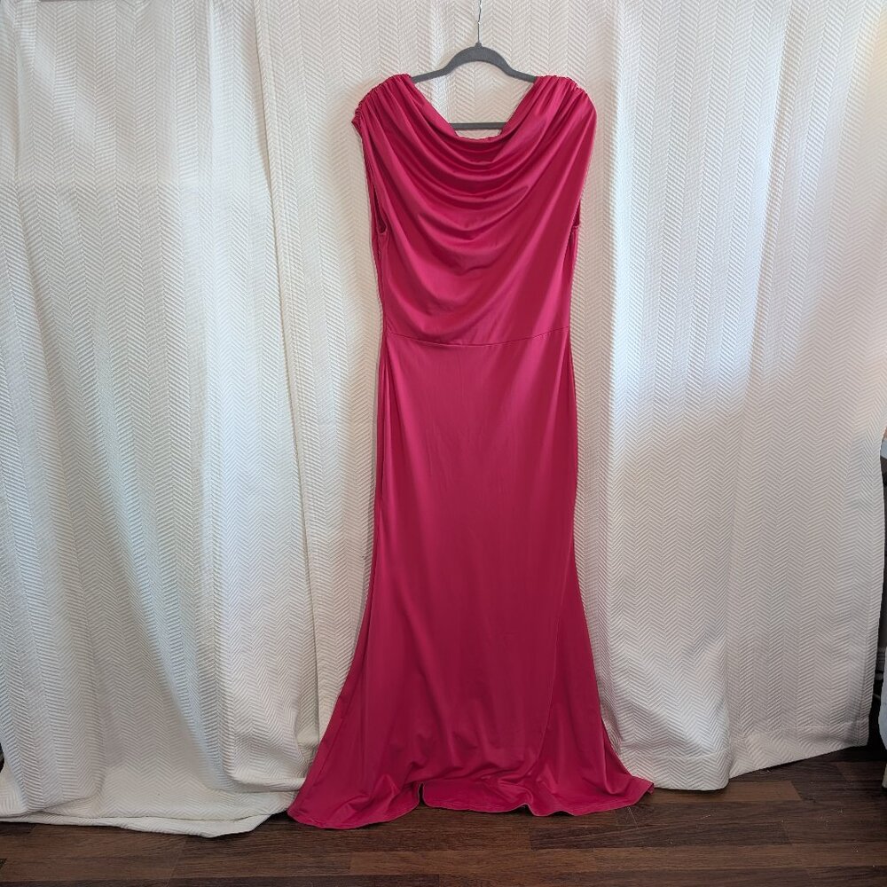 Pink Fuchsia Cowl Neck Evening Gown Godet Hem Mermaid Size Large Prom Wedding